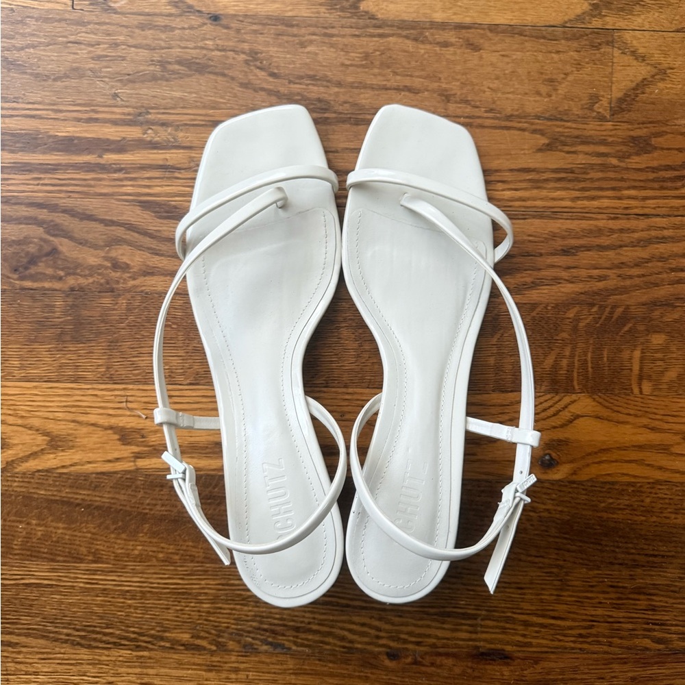 SCHUTZ White Minimal Strappy Square-Toe Sandals. US size 8.5